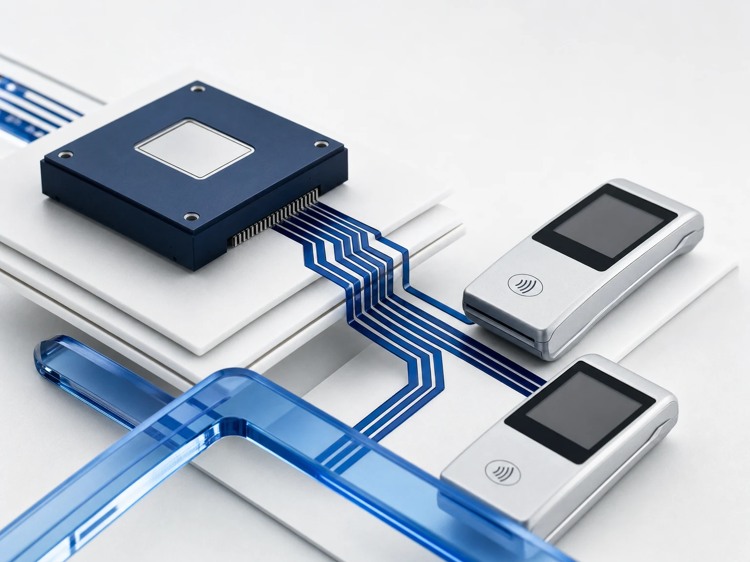 Concept illustration of connected payment equipment.